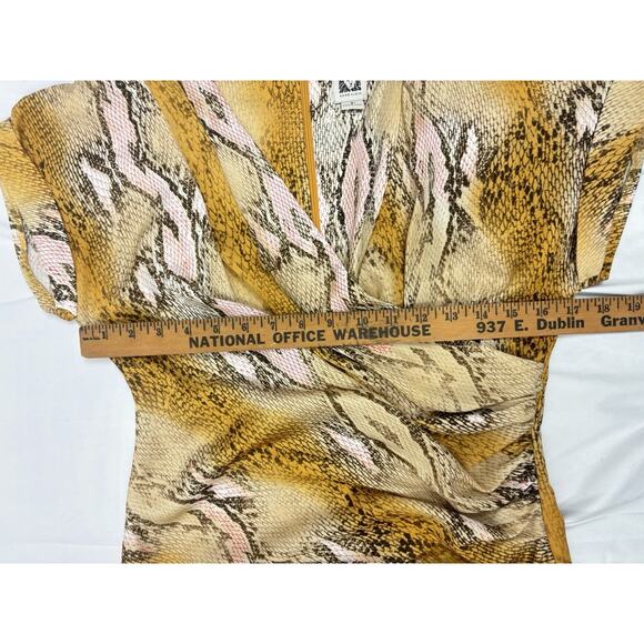 Anne Klein Snake Print Wrap Dress Size 6 Short Sleeve Washable Gold Pink Black - Picture 3 of 7